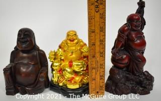 Three (3) Carved Laughing Fat Buddahs.  Laughing Buddha brings good luck, contentment and abundance in one's life.