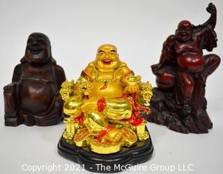 Three (3) Carved Laughing Fat Buddahs.  Laughing Buddha brings good luck, contentment and abundance in one's life.