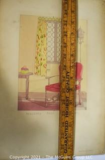 Vintage 1930's Hand Drawn Interior Design Plans By Butterworth Mounted on Picture Board. 