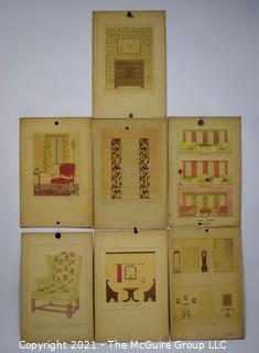 Vintage 1930's Hand Drawn Interior Design Plans By Butterworth Mounted on Picture Board. 