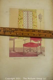 Vintage 1930's Hand Drawn Interior Design Plans By Butterworth Mounted on Picture Board. 