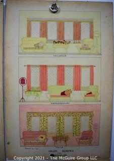 Vintage 1930's Hand Drawn Interior Design Plans By Butterworth Mounted on Picture Board. 