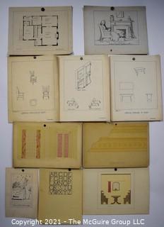 Vintage 1930's Hand Drawn Design Panels By Butterworth Mounted on Picture Board.