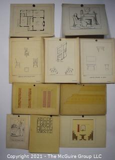 Vintage 1930's Hand Drawn Design Panels By Butterworth Mounted on Picture Board.