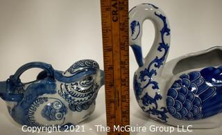 Blue and White Chinese Ceramic Duck and Chicken