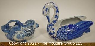 Blue and White Chinese Ceramic Duck and Chicken