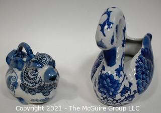 Blue and White Chinese Ceramic Duck and Chicken