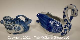 Blue and White Chinese Ceramic Duck and Chicken