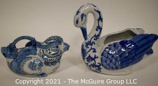 Blue and White Chinese Ceramic Duck and Chicken