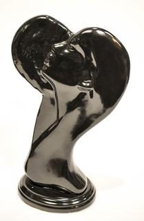 Pair of Black Ceramic Women in Profile Figurines. 