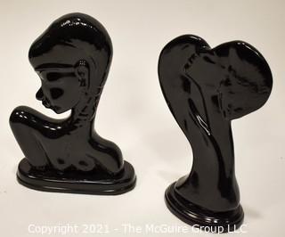 Pair of Black Ceramic Women in Profile Figurines. 