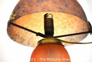 Reproduction Arts and Crafts Mission Style Orange Frosted Glass Table Lamp.