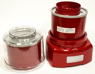 Group of Red Kitchen Ware Including Enamel Pot with Lid, Wall Phone, Toaster and Yogurt Ice Cream Maker. 