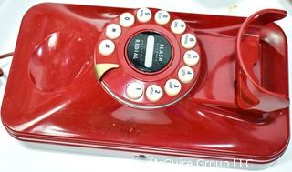 Group of Red Kitchen Ware Including Enamel Pot with Lid, Wall Phone, Toaster and Yogurt Ice Cream Maker. 