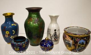 Six (6) Cloisonné & Porcelain Asian Vases & Planters  