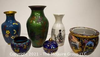 Six (6) Cloisonné & Porcelain Asian Vases & Planters  