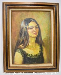 Framed Original Oil on Canvas of Dark Haired Woman. 