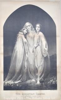 Vintage Large Scale Black & White Lithograph of the Three Christian Graces Produced for Frank Leslie's Lady's Journal. 32" x 21"