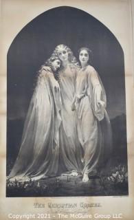 Vintage Large Scale Black & White Lithograph of the Three Christian Graces Produced for Frank Leslie's Lady's Journal. 32" x 21"