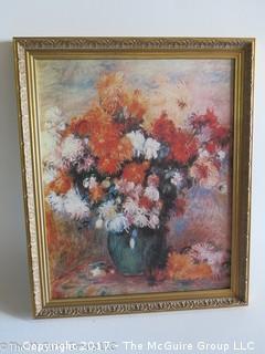 Framed floral wall art on canvas; 19 x 22" 