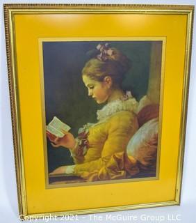 Framed Under Glass Print of Girl Reading.  31" x 24"