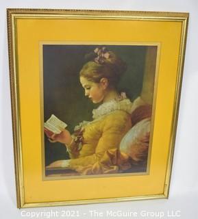 Framed Under Glass Print of Girl Reading.  31" x 24"