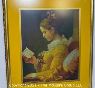 Framed Under Glass Print of Girl Reading.  31" x 24"