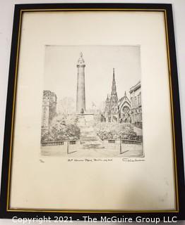  Don Swann Signed and numbered Framed Lithograph titled "Mt. Vernon Place, Baltimore, MD"