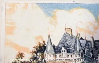 Original Watercolor of Georges Plasse; Fr. 1878-194; "16th Century Chateau of Azay-le-Rideau" 