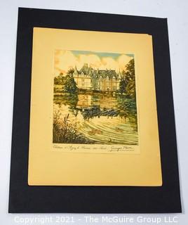 Original Watercolor of Georges Plasse; Fr. 1878-194; "16th Century Chateau of Azay-le-Rideau" 