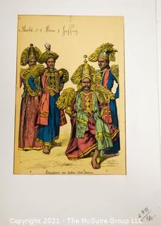 Vintage Unframed with Mat Hand Colored Lithograph from German Book.  Entitled "Actor From Jaffna Gud India", 1800s. 