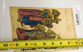 Vintage Unframed with Mat Hand Colored Lithograph from German Book.  Entitled "Actor From Jaffna Gud India", 1800s. 