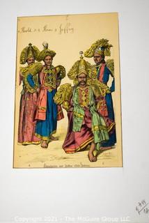 Vintage Unframed with Mat Hand Colored Lithograph from German Book.  Entitled "Actor From Jaffna Gud India", 1800s. 