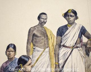 Vintage Unframed with Mat Hand Colored Lithograph from German Book. Entitled "People And Tribes Kling Hindu" 1800s.