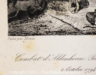 Vintage Black & White Unframed Lithograph of Combat Scene, 1794