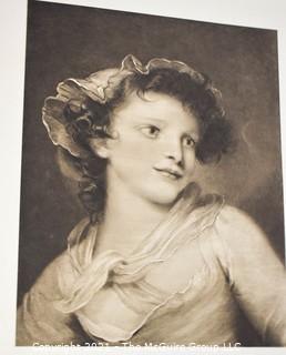 Vintage Black & White Unframed Lithograph of Young Woman