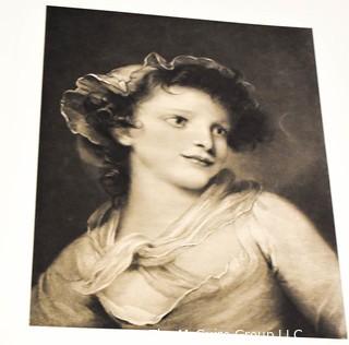 Vintage Black & White Unframed Lithograph of Young Woman