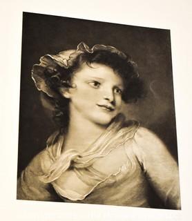 Vintage Black & White Unframed Lithograph of Young Woman