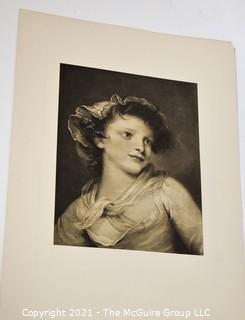 Vintage Black & White Unframed Lithograph of Young Woman