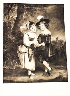 Unframed Black & White Lithograph, Two Children Dancing