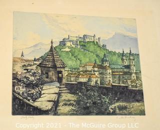 Unframed Watercolor Of Salzburg, Austria; Pencil Signed By Artist (Illegible)