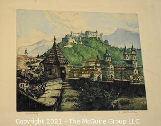 Unframed Watercolor Of Salzburg, Austria; Pencil Signed By Artist (Illegible)