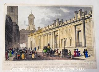 Colored Lithograph titled "East Side of the Bank of England, and New Tower of Royal Exchange, drawn by Tho. H. Shepard, engraved by W. Wallis and published 1828 by Jones and Co. 