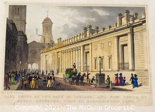 Colored Lithograph titled "East Side of the Bank of England, and New Tower of Royal Exchange, drawn by Tho. H. Shepard, engraved by W. Wallis and published 1828 by Jones and Co. 