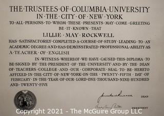 (4) Degrees conferred circa 1925 to Lillie May Rockwell, including Bachelors and Masters Degrees by Columbia University