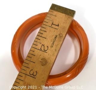 Set of Three (3) Carved Bakelite Bangle Bracelets in Butterscotch