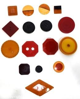 Mixed Group of Vintage Bakelite Buttons and Embellishments.