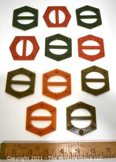 Group of Eleven (11) Vintage Carved Bakelite Hexagon Shaped Belt Buckles