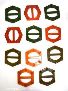 Group of Eleven (11) Vintage Carved Bakelite Hexagon Shaped Belt Buckles