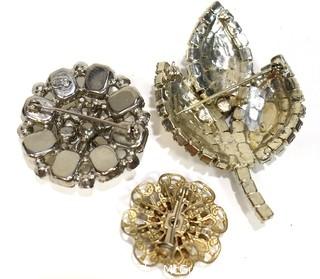 Three (3) Vintage Rhinestone Brooches Including One Made by Weiss